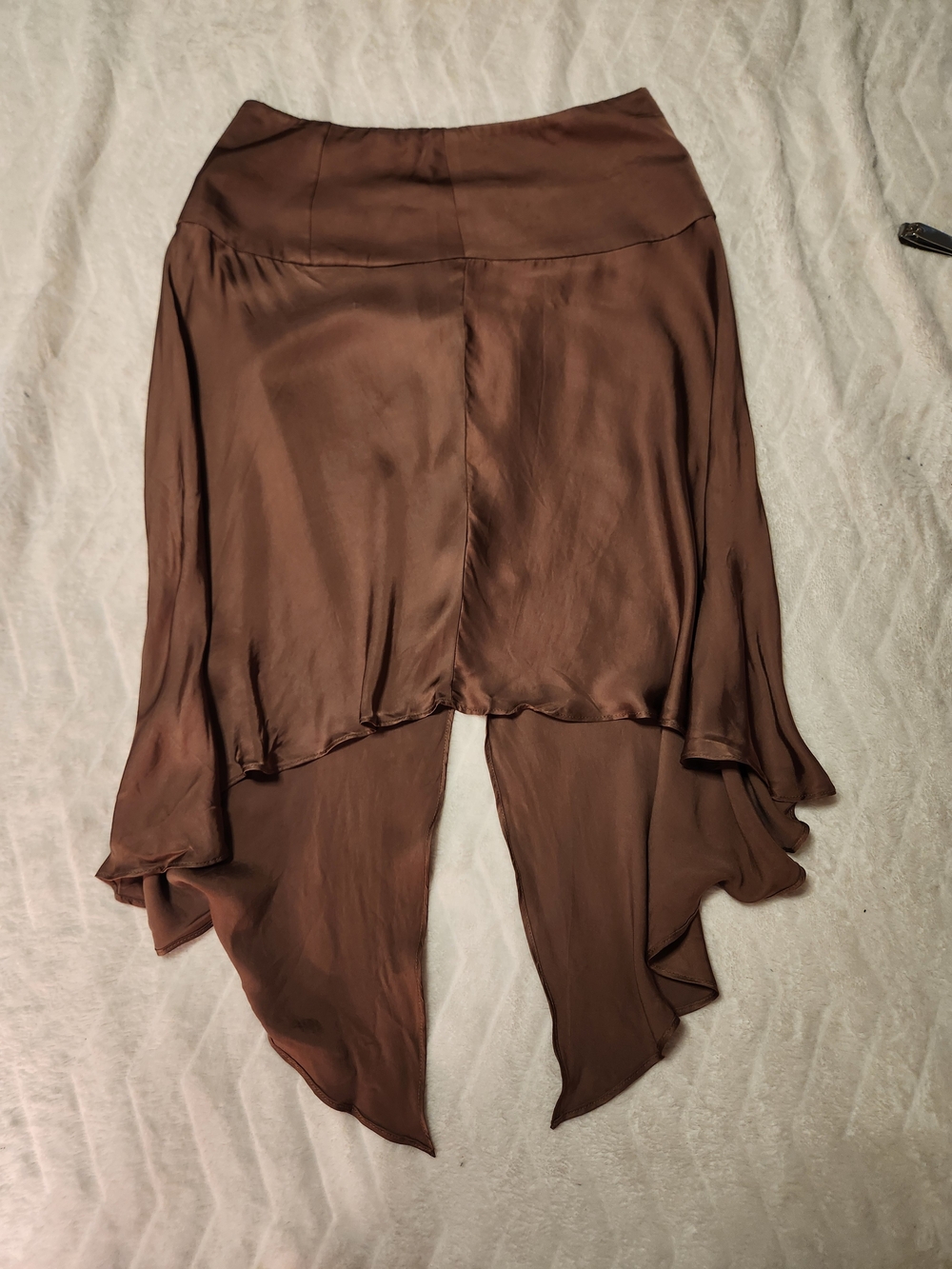 Anthropologie Chocolate Brown Satin Asymmetrical Tie Back Viscose Skirt XS - Picture 9 of 16